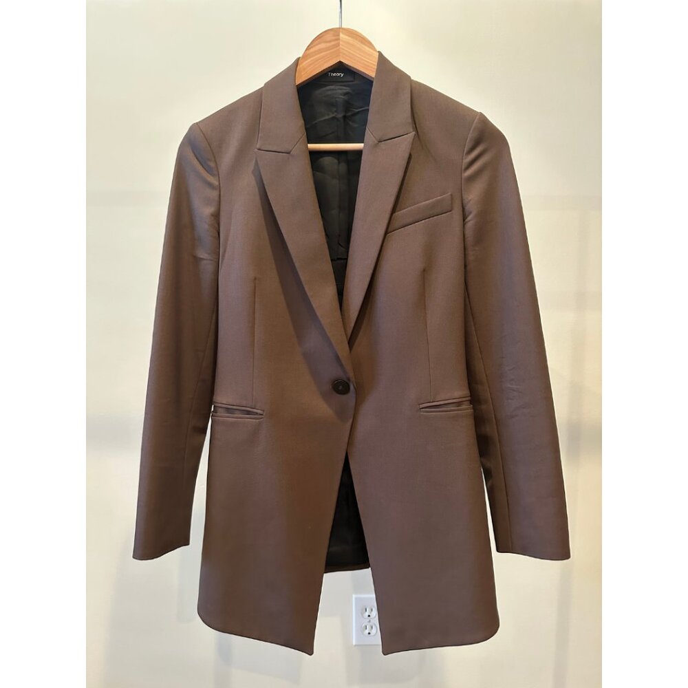 Theory Etiennette Blazer in Good Wool in Brown